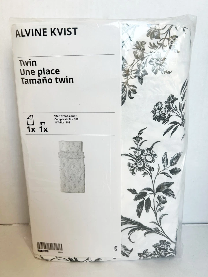Ikea ALVINE KVIST Twin Duvet cover and pillowcase, white/gray - NEW
