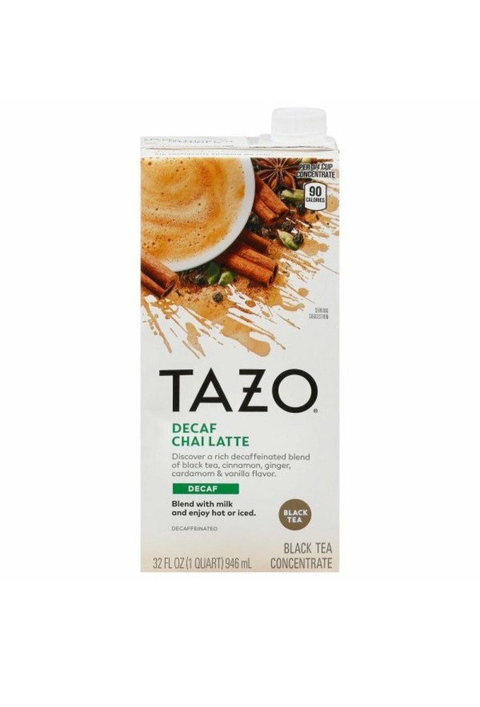 🟢New TAZO Decaf Chai Latte Cinnamon Vanilla Concentrate Black Tea Box 32FL Oz