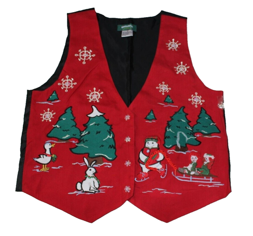 Snowden and Friends Vest Raggedy Ann & Andy Christmas Snowman Bunny Silk NWOT M - Picture 7 of 10