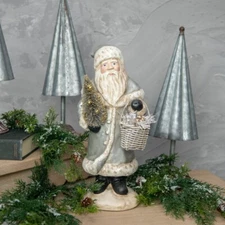 Christmas Ragon House 14” Silver Vintage Look Santa Claus w/Basket