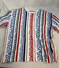 Tommy Hilfiger Denim Mens 1990s 2XL Oversized Fit T-Shirt All Over Spellout Logo