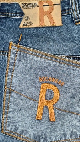 Vintage RocaWear Jeans Baggy Y2K Mens 38x34 Med Wash Embroidered - 第 5/12 張圖片