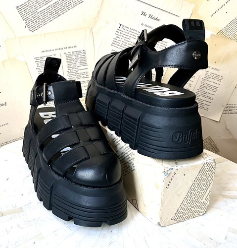 Urban Outfitters Buffalo Ava sandalo pescatore plateau nero grosso 40/9-9,5 NUOVO - Foto 9 di 14