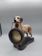 VTG ,Golden Retrieve Dog Holding Picture Frame Figurine , Heavy resin