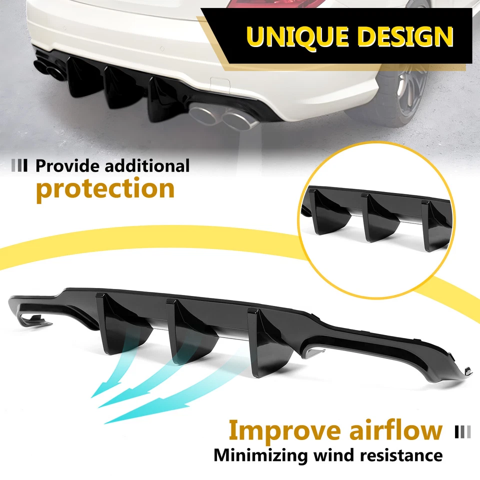 For Mercedes W204 C250 C300 C350 C63 AMG 2012-14 Gloss Black ABS Rear Diffuser — 第 4/4 张图片