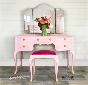 Details About Pink Vintage Dressing Table With Stool Girls Dressing Table Bedroom Furniture