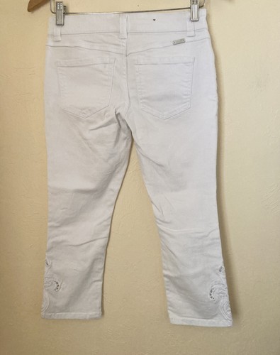 INC International Concepts Straight Leg Regular Crop White Denim Floral Hem - Picture 3 of 8