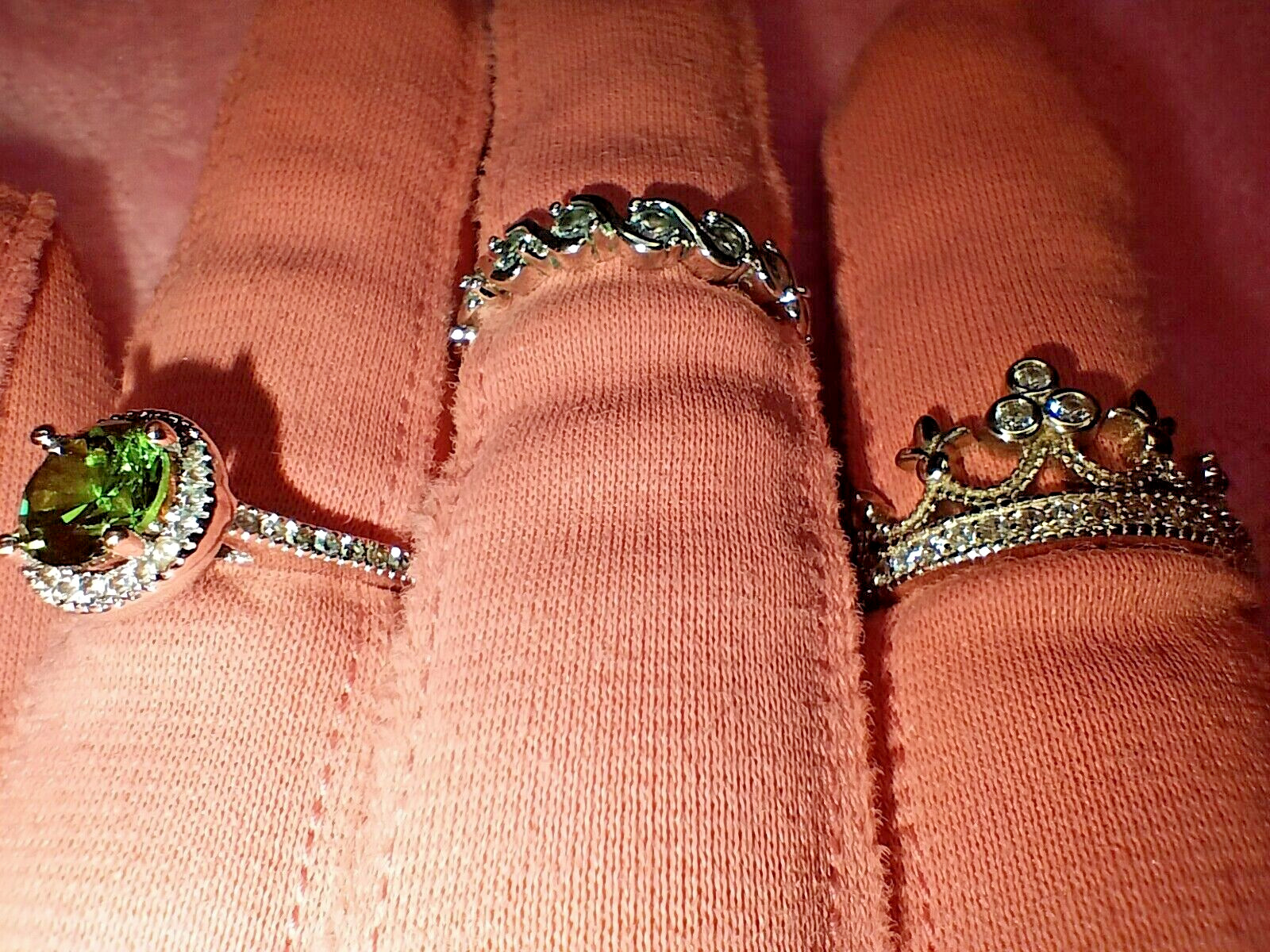 3 piece stackable ring set with green and clear c… - image 6