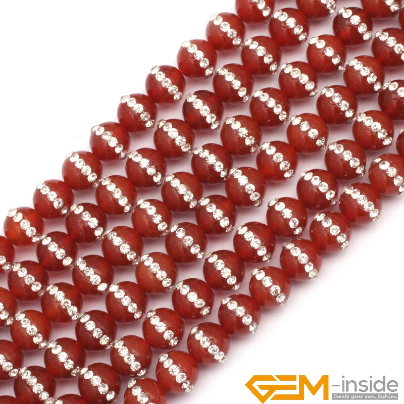 Cuentas redondas para hacer joyas con incrustaciones de diamantes de imitación de ágata natural 15" Foto 2 de 4