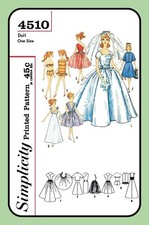 11 " Teen DOLL BRIDAL Gown Pattern Dress Barb Simplicity 4510 Vtg 1962