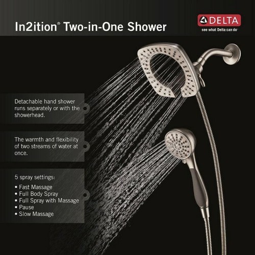 Delta CANADA 5-Spray Tub Shower Faucet in S.Steel w/ Showerhead Handshower Combo - Picture 6 of 14
