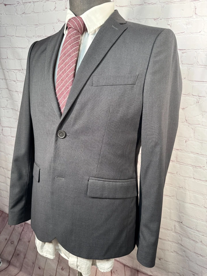 Calça H&M masculina carvão SLIM FIT 2 botões frente plana 2 peças terno 36R jaqueta 30x29 - Imagem 3 de 4
