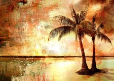  Framed Canvas landscape sunset Urban Art Print paradise wall palm tree painting