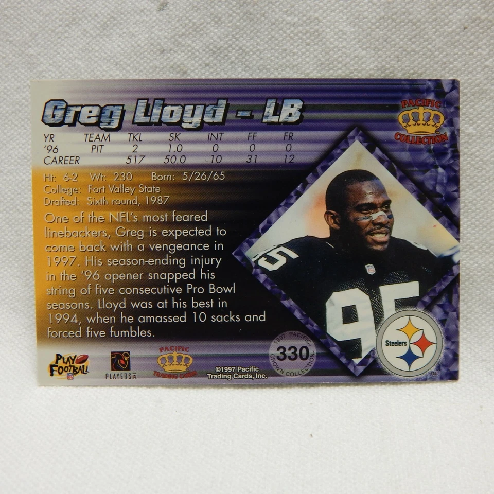 GREG LLOYD, PITTSBURGH STEELERS, TRADING CARD #330 - Image 3 of 3