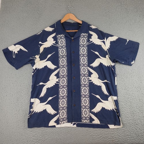 Tommy Bahama Hawaiihemd Herren XL Blau Vogel All Over Print 100% Seide Tropical