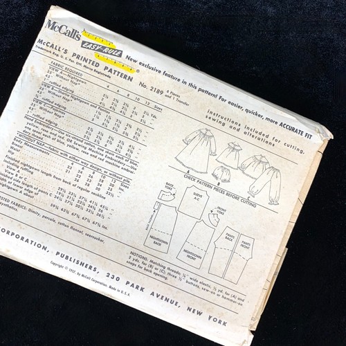 Uncut 1957 McCalls Pattern 2189 Girls 10 Nightgown Pajamas Baby Doll Shortie PJs - Picture 11 of 12