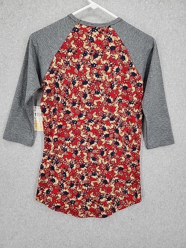 NWT LulaRoe Randy 3/4 Raglan Sleeve Red Floral Gray Sleeve Top Size XXS - Picture 7 of 7