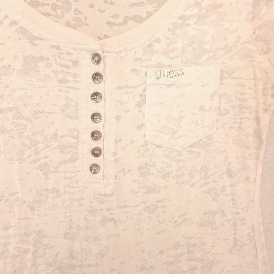Camisa informal Guess manga corta abotonada para mujer talla grande L blanca Foto 4 de 4