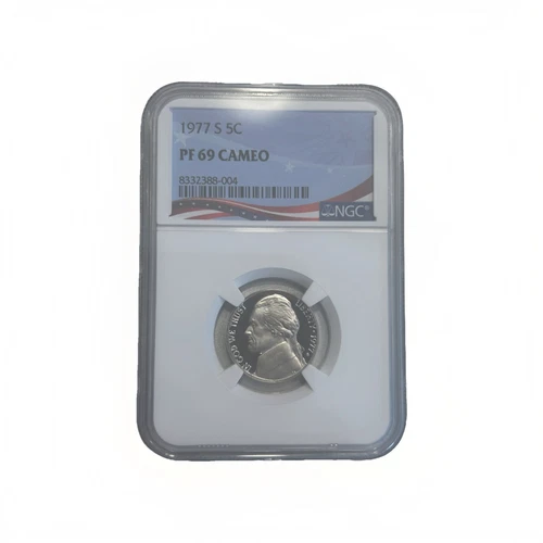 1977-S Proof Jefferson Nickel, Graded PF69 Cameo NGC * OSR Sales Patriotic Label