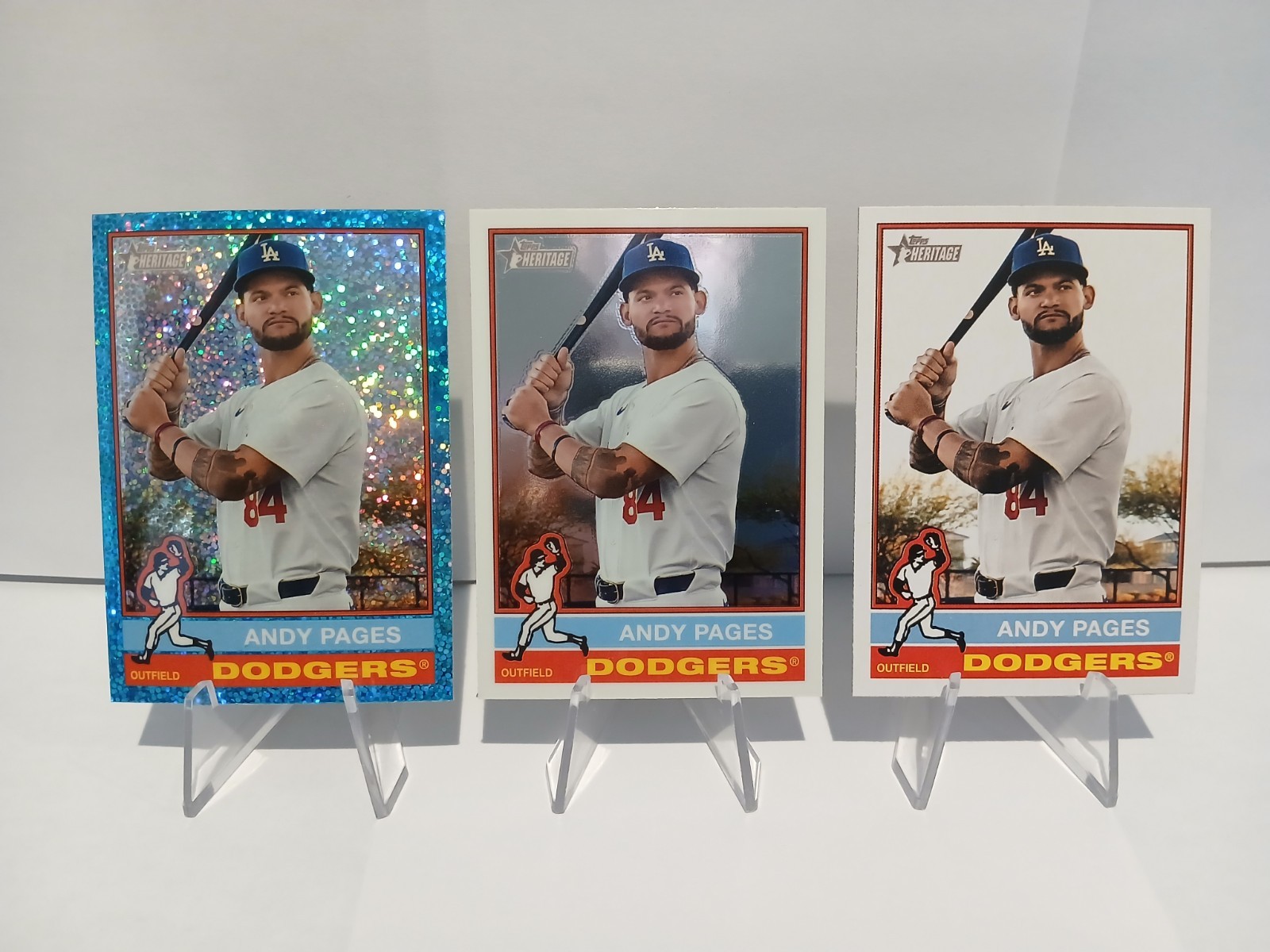 2025 Topps Heritage #379 Light Blue Sparkle Refract, Chrome & Base - Andy Pages