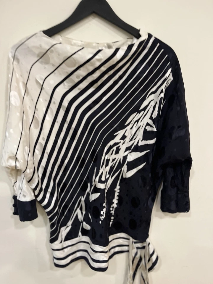 Blusa Top Vintage Años 80 Talla 12 Saint Romei 100% Seda Lunares Marfil Negro Foto 4 de 4