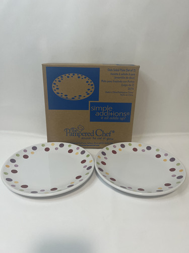 Pampered Chef 8"Polka Dots Salad Plates Retired Pattern New Open Box  - Picture 1 of 5