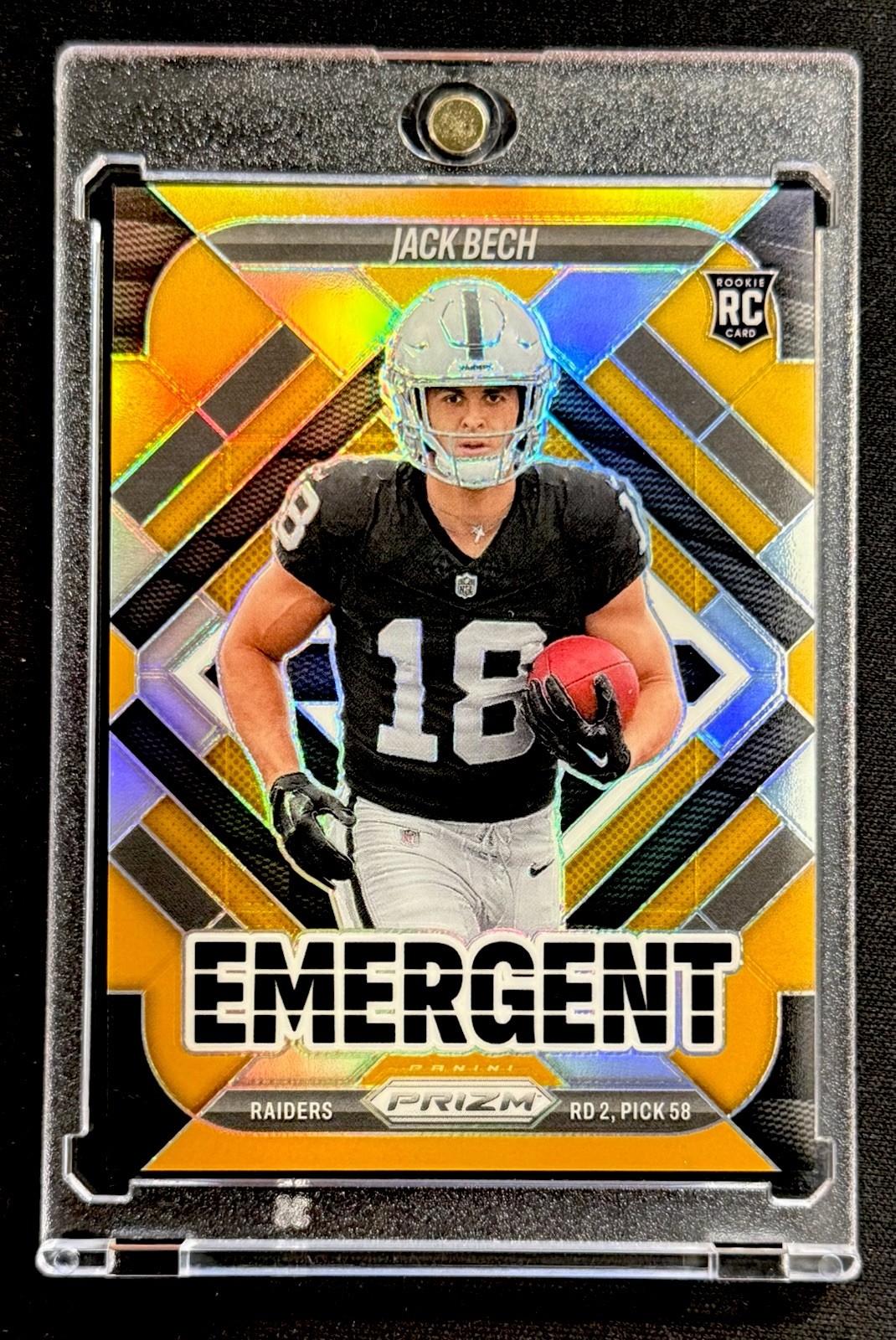 Jack Bech 2025 Panini Prizm RC Emergent Rookie #11 Raiders True Gold Prizm 08/10