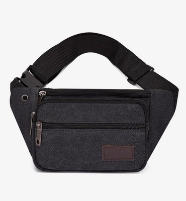 Multi-Pockets Outdoor Travel Canvas Chest Shoulder Bag Large Capacity Men Black