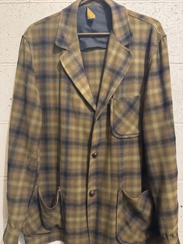 Vtg Pendleton Wool Plaid Jacket Coat Mens Large