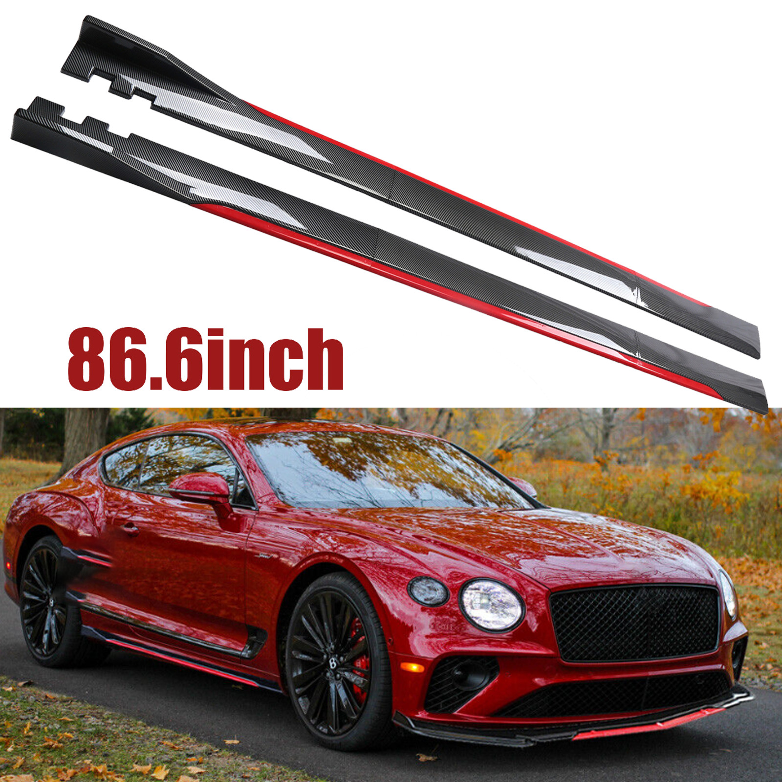 Carbon Fiber 86.6" Side Skirt Extension Spoiler Splitter For Bentley Continental