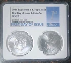 2021 United States Mint American Eagle Type 1 & Type 2 -  2 Coin Set - NGC MS70