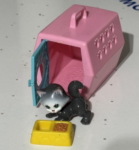 Vintage Littlest Pet Shop Grey Frisky Kitty Kitten Cat Food & Pink Carrier 1992 - Picture 11 of 12