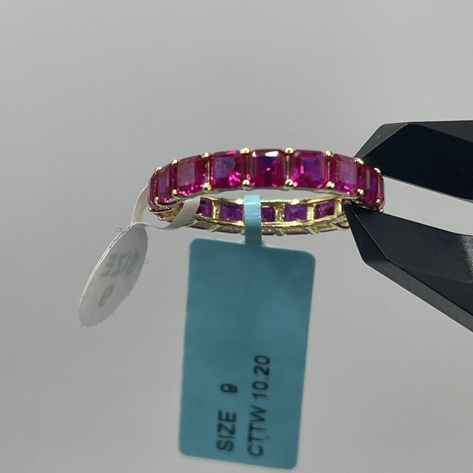 Anillo de Corindón Rojo Rubí Plata de Ley 925 Relleno de Oro Banda de Eternidad Talla 9 Foto 4 de 4