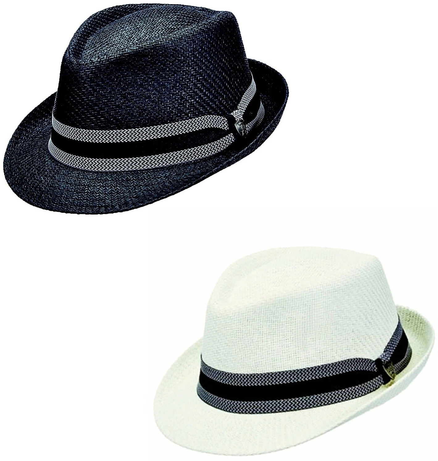 Straw Trilby Sun Hat Mens Womens Summer Panama Fedora Beach Hats Black or Ivory