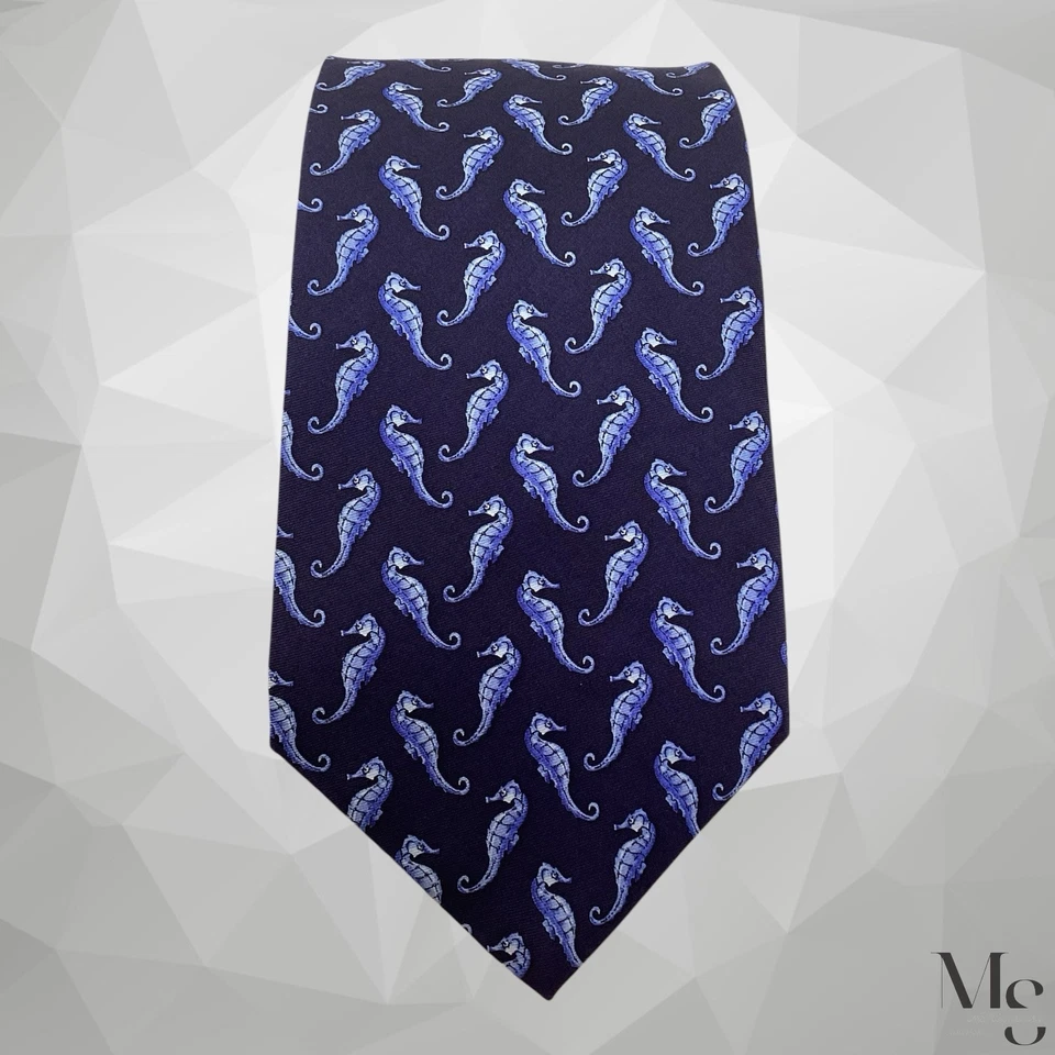 Corbata de seda Tiffany & Co. azul caballito de mar Prin hecha en Italia 57’’- 3,75" EX ESTADO Foto 3 de 4