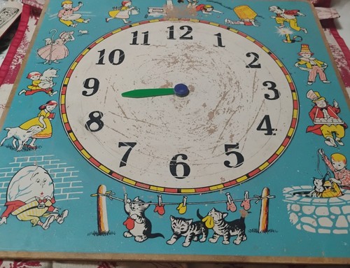 Vintage 1950s Ideal School Supply Nursery Rhyme Teaching Clock MCM
