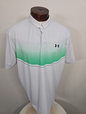 Under Armour Mens XL Gray White Green Short Sleeve Golf Polo Shirt