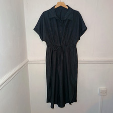 Shein Womens Dress Black Size UK 16 Midi Shirt Tie Minimalist Office Career