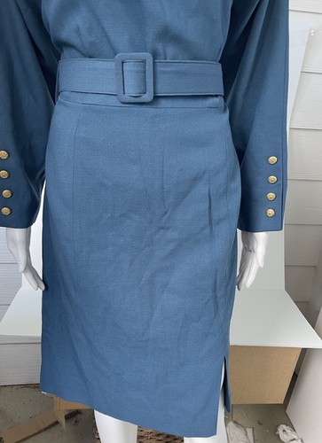 Vintage Robert Terry Teal Belted Dress 10P 100% Wool Shoulder Pads - Picture 7 of 10