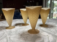 WAFFLE CONE ice Cream Sundae Glass Dessert Bowls 6-1/2” Italy Set Of 4 NICE! EUC