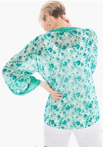 Chico's Tunika Top 2 Größe L Kongo Blumen Grün Pailletten Perlen Tropical - Bild 5 von 10