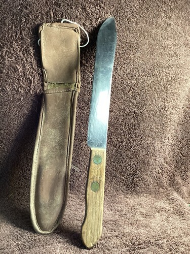Vintage Knife And Sheath 12 Inches Agricultural Tool For Cutting Vegetation