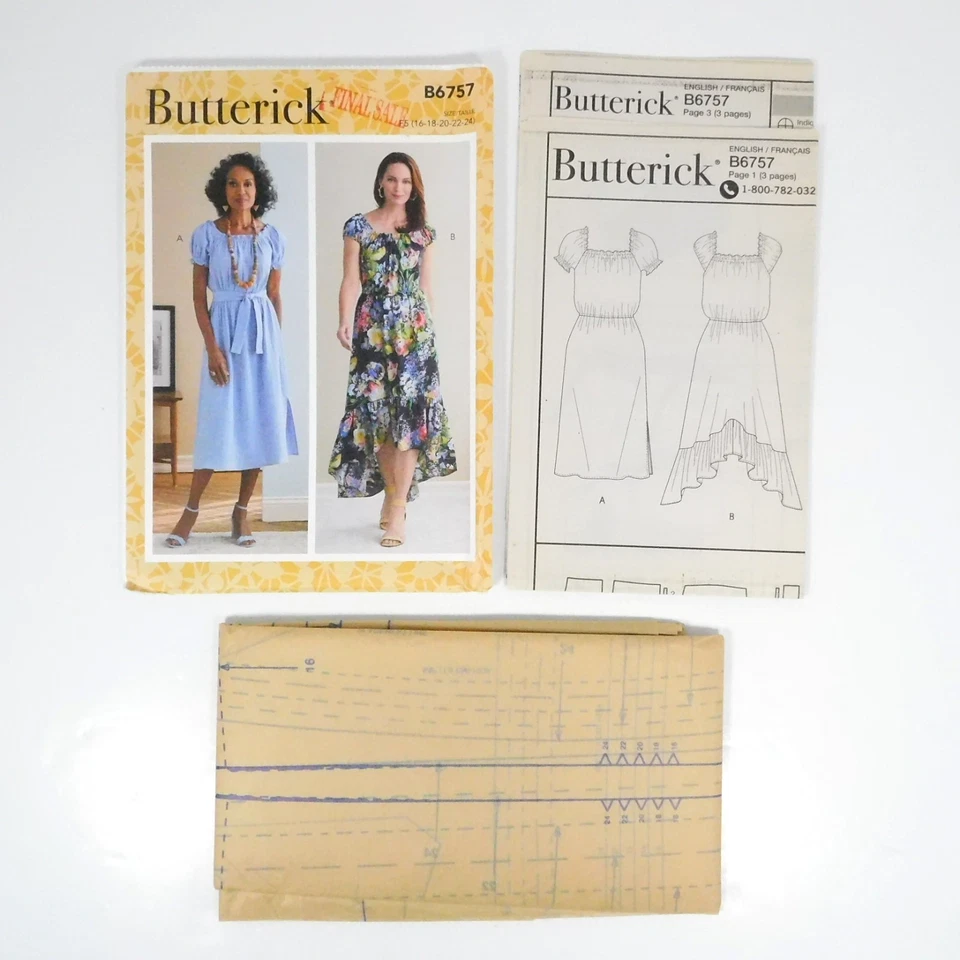 Butterick 6757 Misses Dress Sash Pattern Size 16-24 Uncut Peasant Ruffle Slits - Image 2 of 4