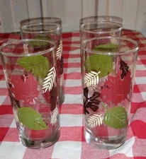 Vintage Autumn Leaves Water Tumblers, Set of 4, Crisa Glass