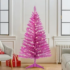 4ft Lighted Artificial Mini Christmas Tree with 50 Light Pink Small Xmas Tree