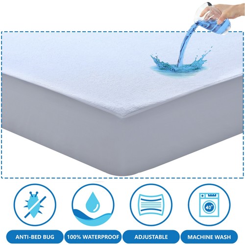 Waterproof Terry Towel Mattress Protector Fitted Sheet Bed Covers Non-Allergenic - Picture 60 of 132