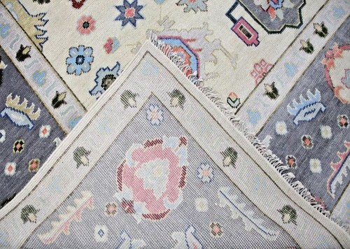 Hand Knotted Modern Oushak Silver Rug 9x12 Area Floral Wool Rugs for Living Room - Picture 5 of 17