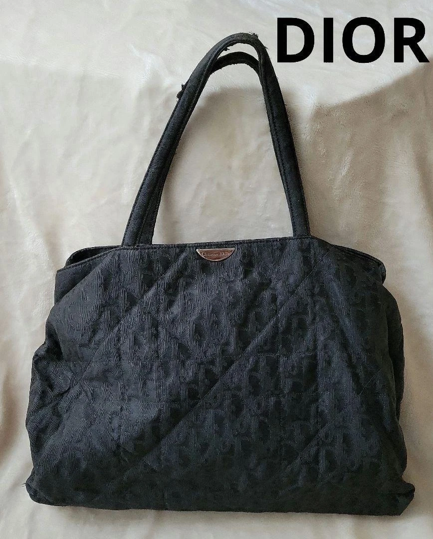 Sac à main fourre tout Christian Dior trotteur noir 35x27x10cm occasion marques éraflures