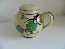 Vintage Sugar Shaker Japan Cream Green Floral Design Age Crazing Cork Stopper