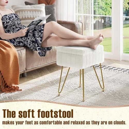 Faux Fur Vanity Stool W/ Storage Soft Ottoman Makeup Bedroom Living Room Utility - Picture 5 of 6